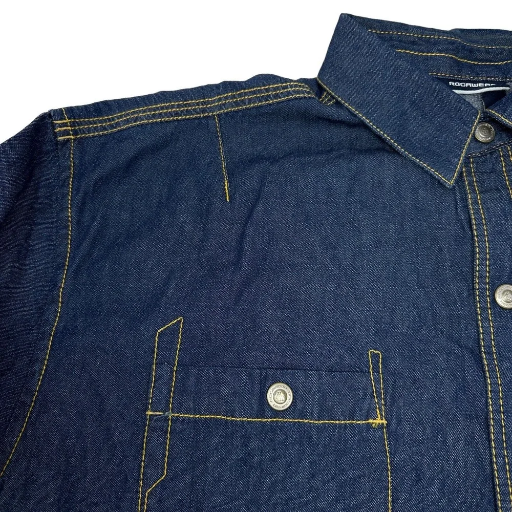 ROCAWEAR Vintage Mens Blue Denim‎ Button Up Jacket Trucker Hip Hop Y2K 3XL